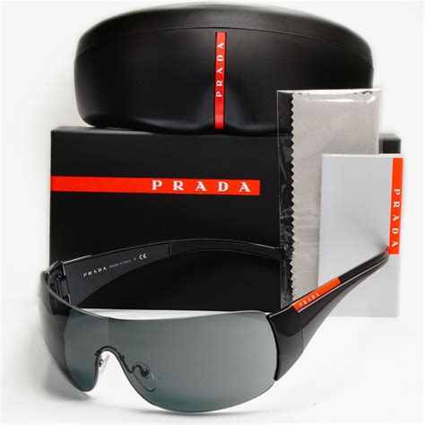 Genuine PRADA Unisex Sport Black Shield Wrap Sunglasses 